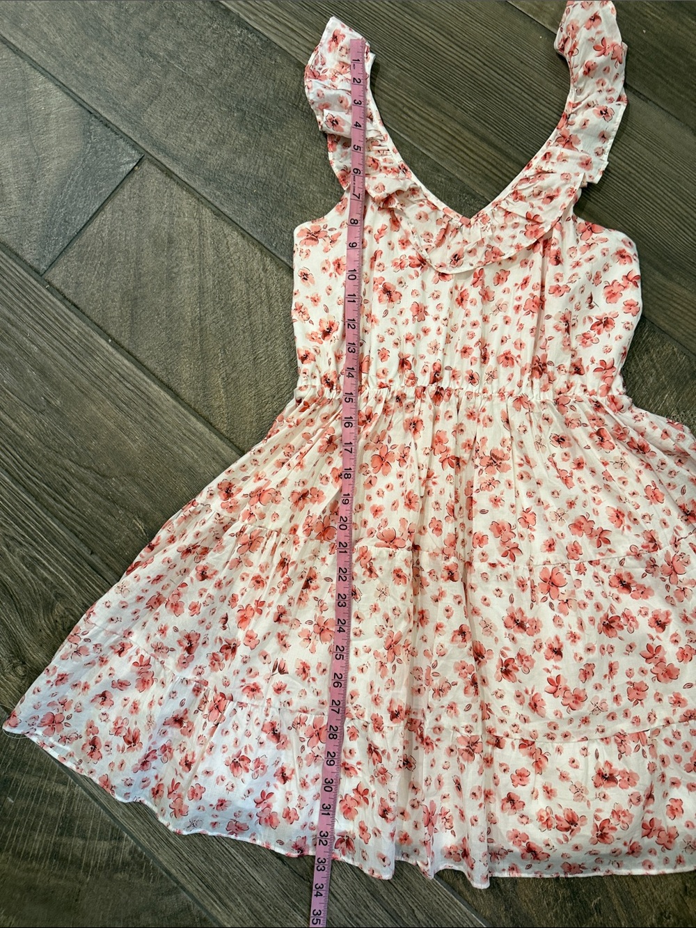 Pink Lily 100% Cotton Floral Mini Dress Medium Ruffle Strap Cottagecore Lined - Picture 9 of 11